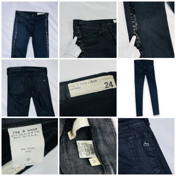 Rag & Bone Jeans - Intermix - Black Tuxedo Stripe Jean Leggings 24" / 24 + 25" - Picture 2 of 11